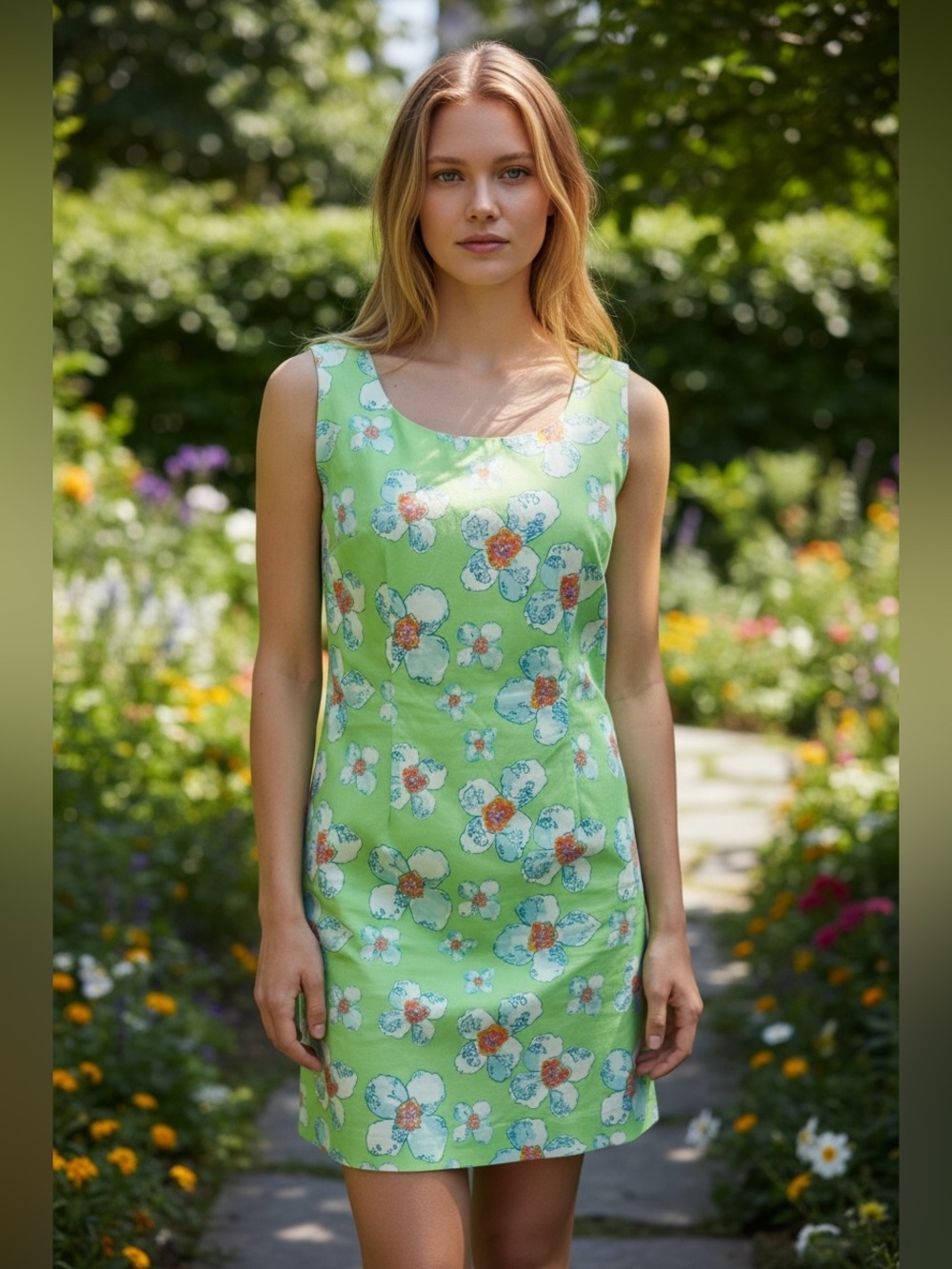 Kaeli Smith Seapop Green Floral Dixie Shift Sleeveless Dress